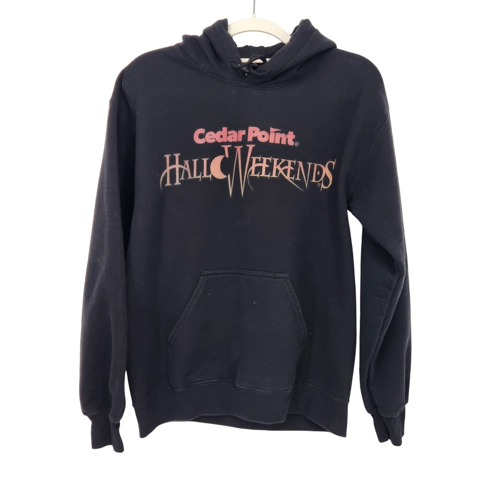 Cedar Point Halloweekends Black Pullover Hoodie Sweatshirt Small Skull Bat Ohio